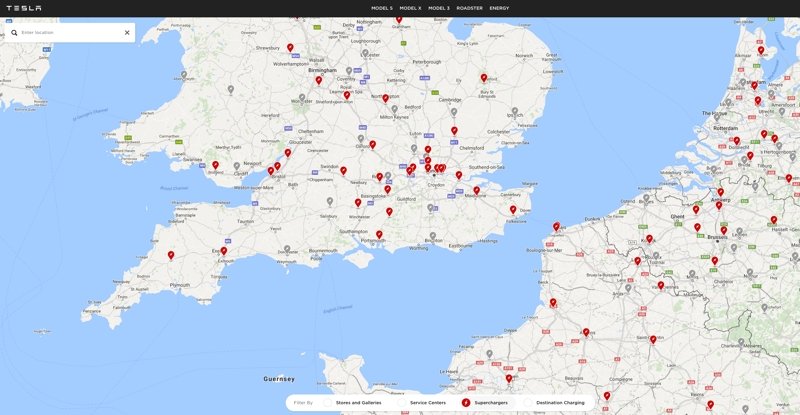 tesla charging map