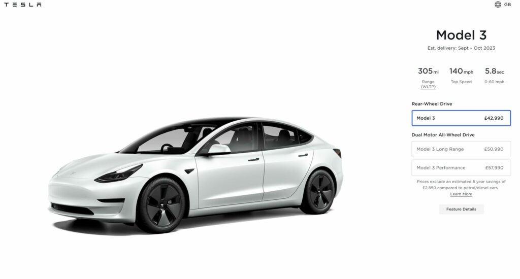 Tesla Model 3 aug 2023